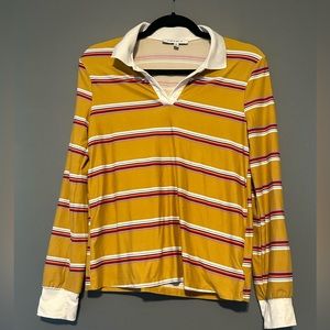 Purple Snow brand long sleeved striped collared shirt size M medium